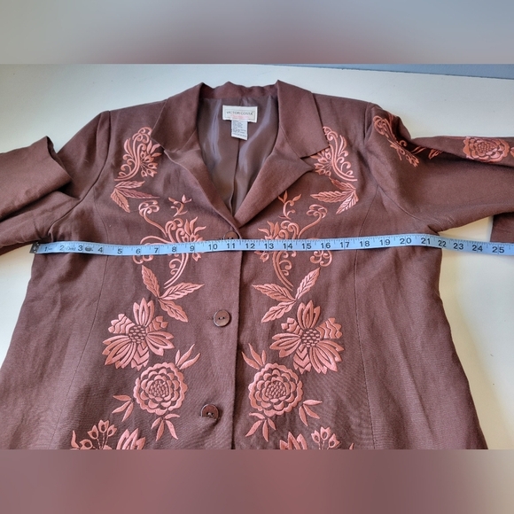 Victor Costa Women's Linen Blend Floral Embroidered Brown Blaze L - Picture 8 of 12